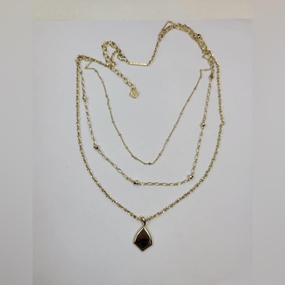 Kendra Scott Signed Triple Strand Gold Plated Pendant Necklace